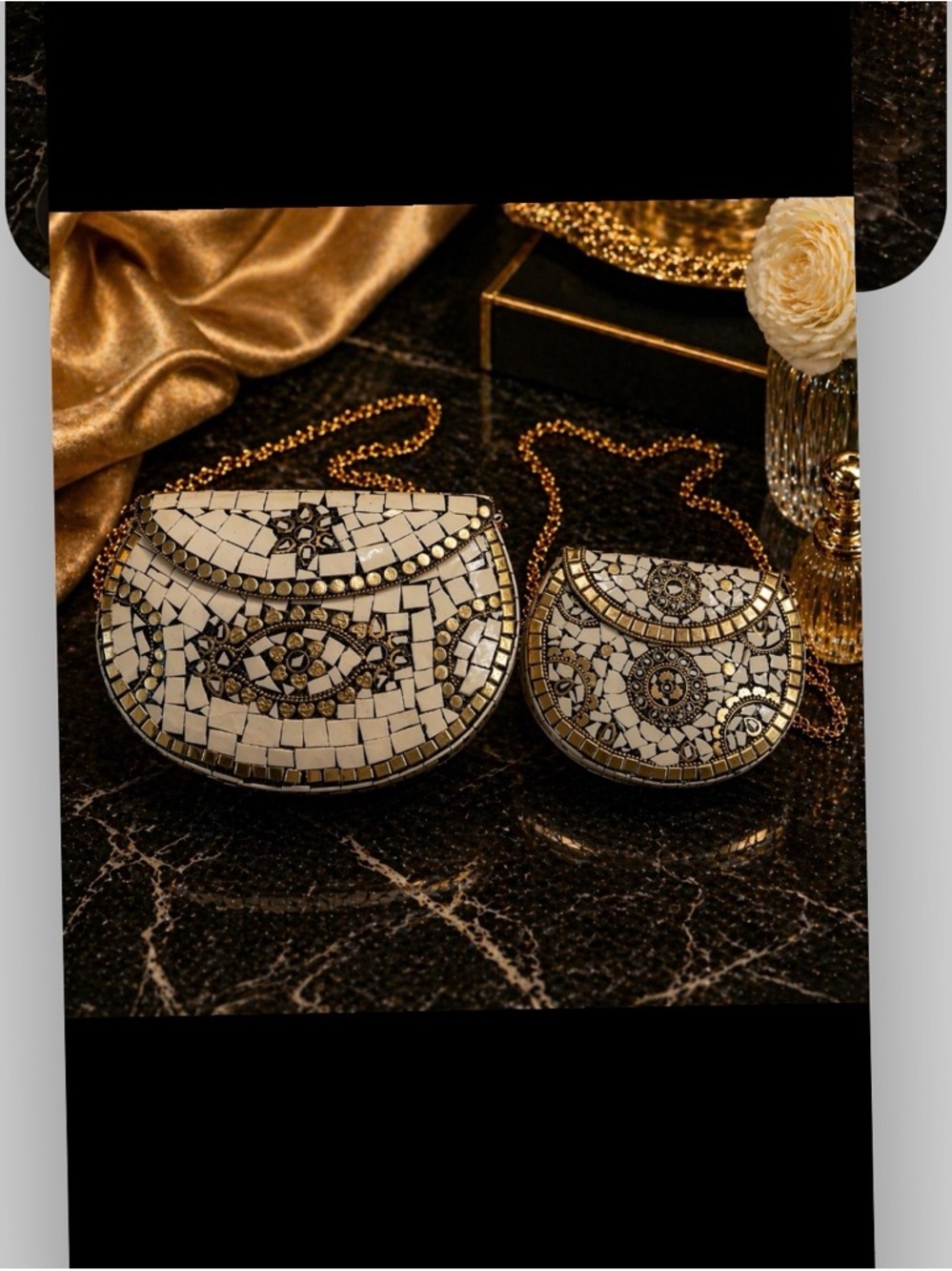 ✨ Statement Mosaic Luxe Clutch Set – Gold & Ivory Handmade from India Artistry ✨